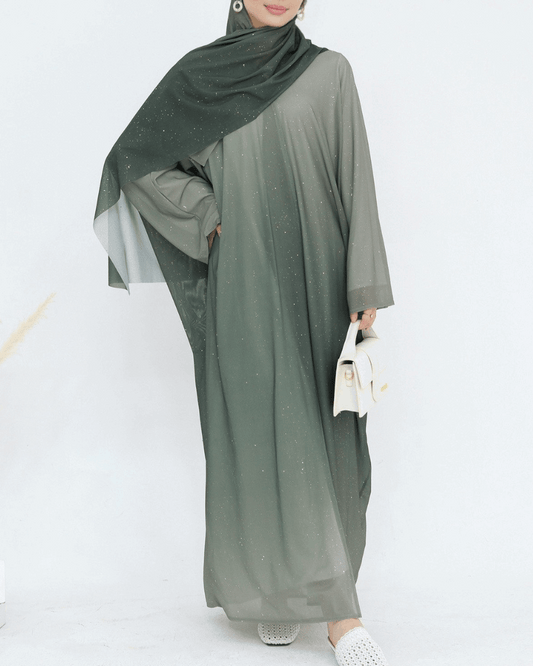 Ombre Sparkly Abaya + Hijab Set Green