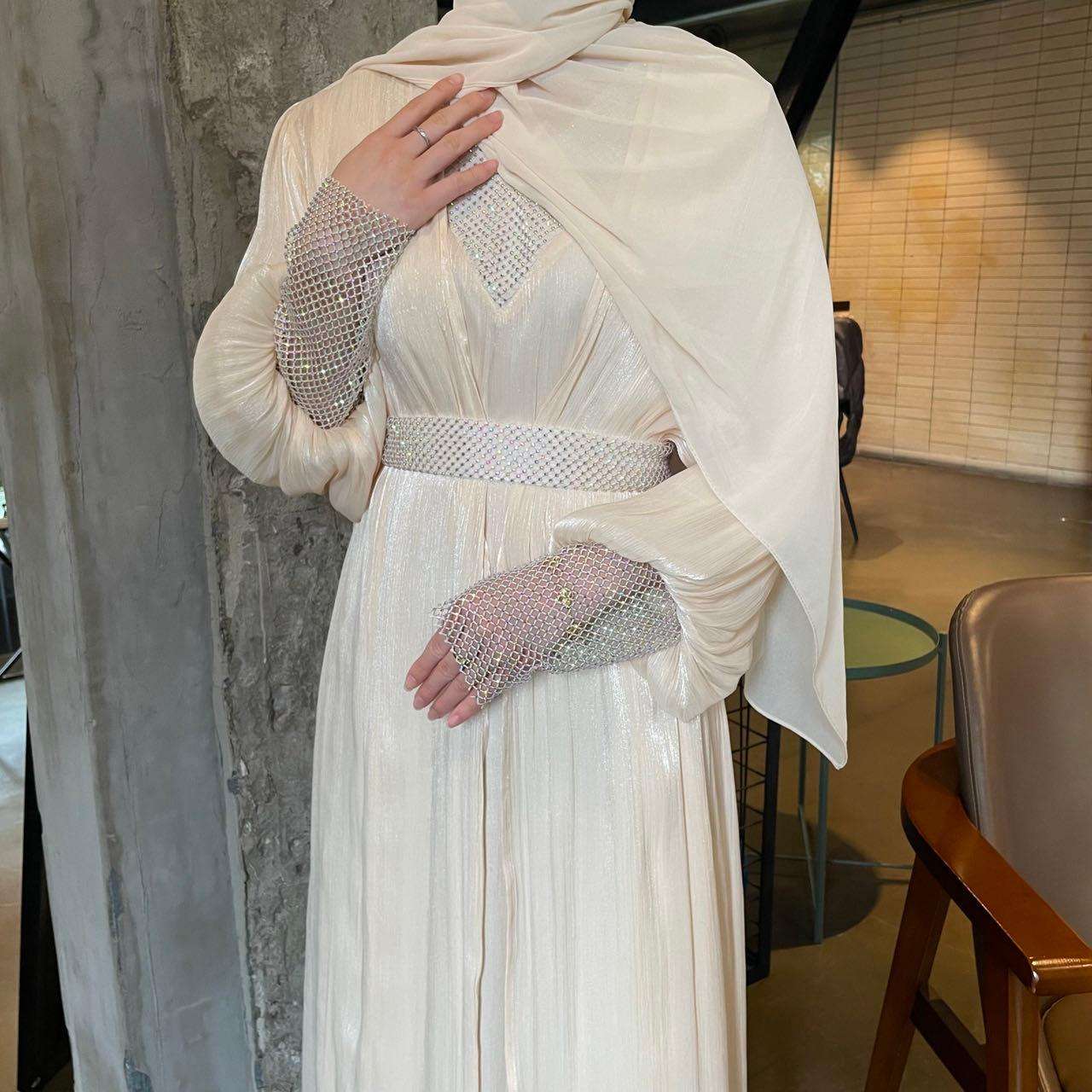 Luxury 4 PC Shiny Organza Abaya Set