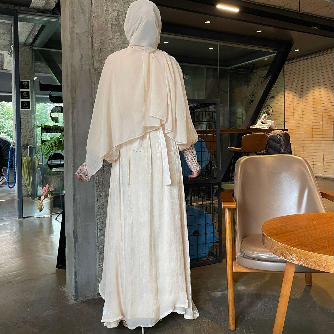 Luxury 4 PC Shiny Organza Abaya Set - Brown