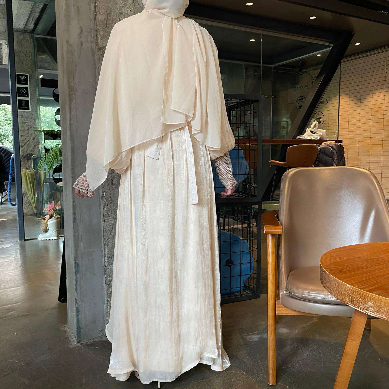 Luxury 4 PC Shiny Organza Abaya Set - Brown