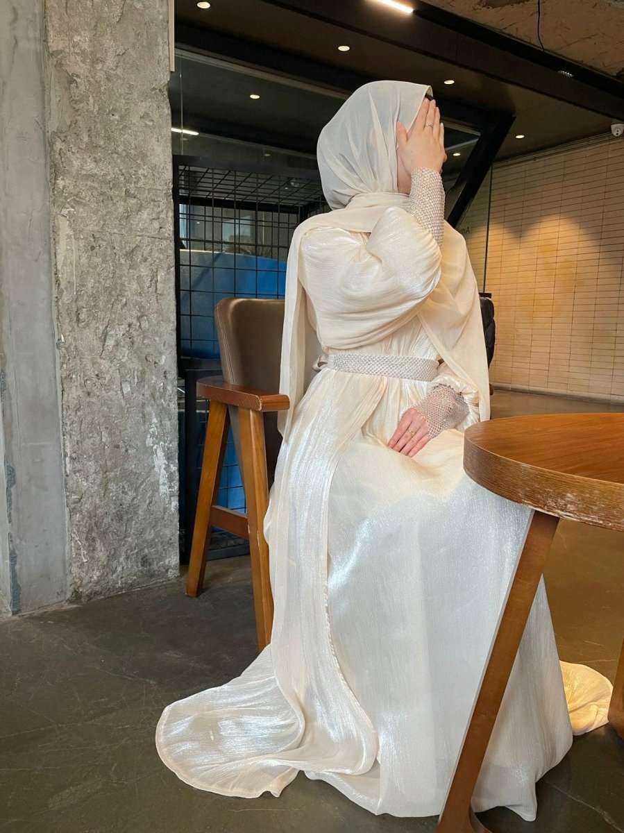 Luxury 4 PC Shiny Organza Abaya Set - Brown