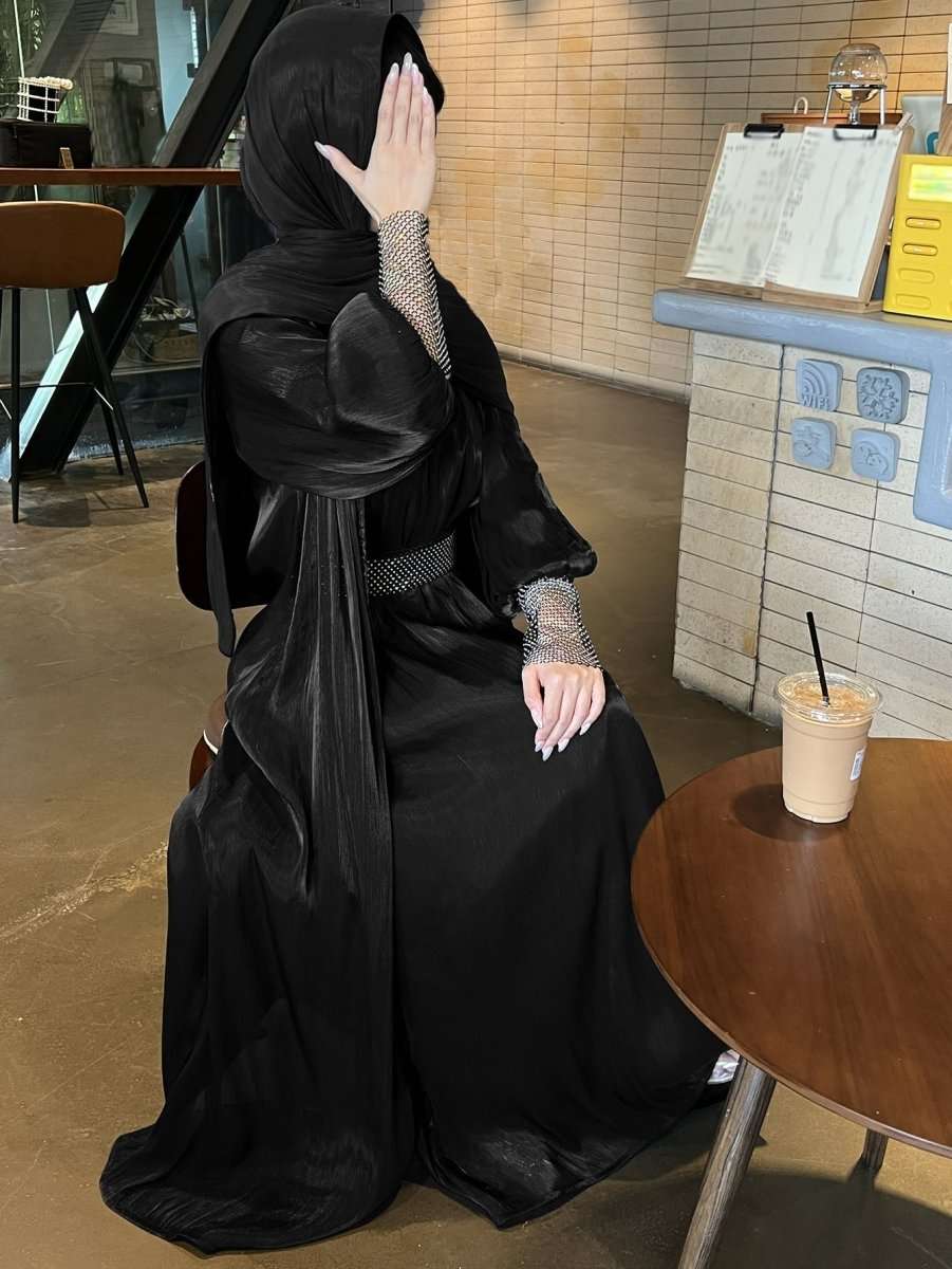 Luxury 4 PC Shiny Organza Abaya Set - Black