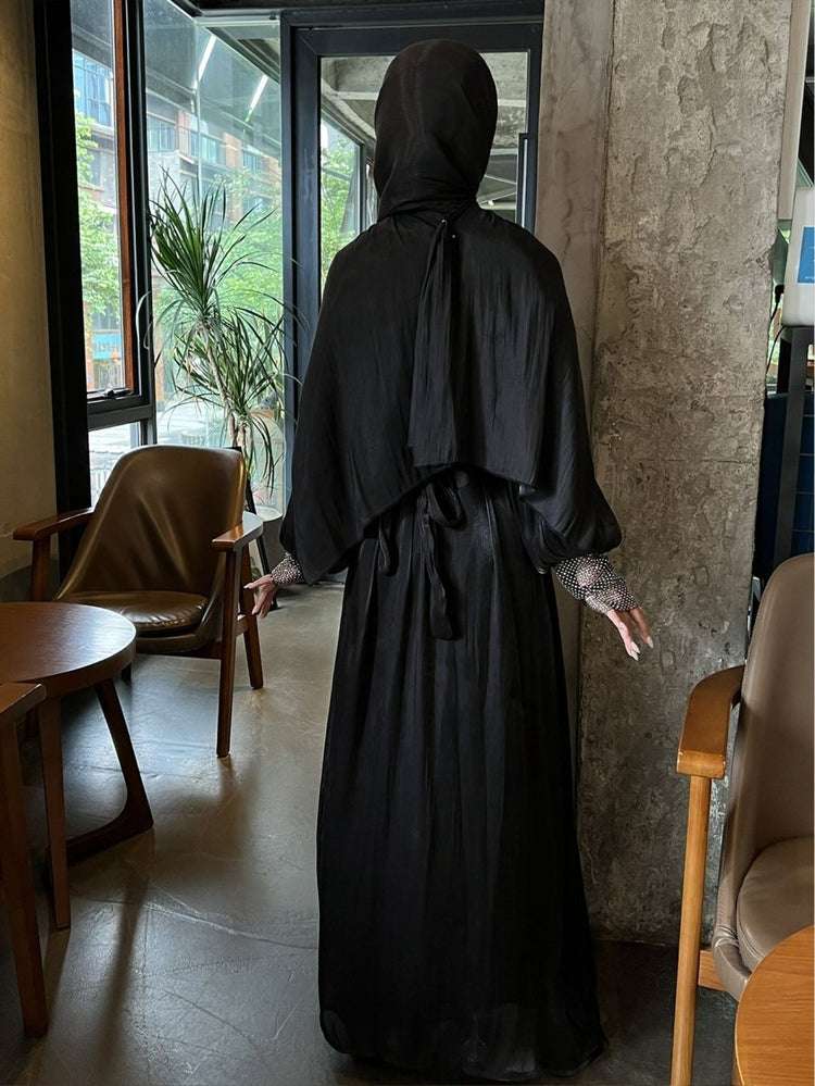 Luxury 4 PC Shiny Organza Abaya Set - Brown