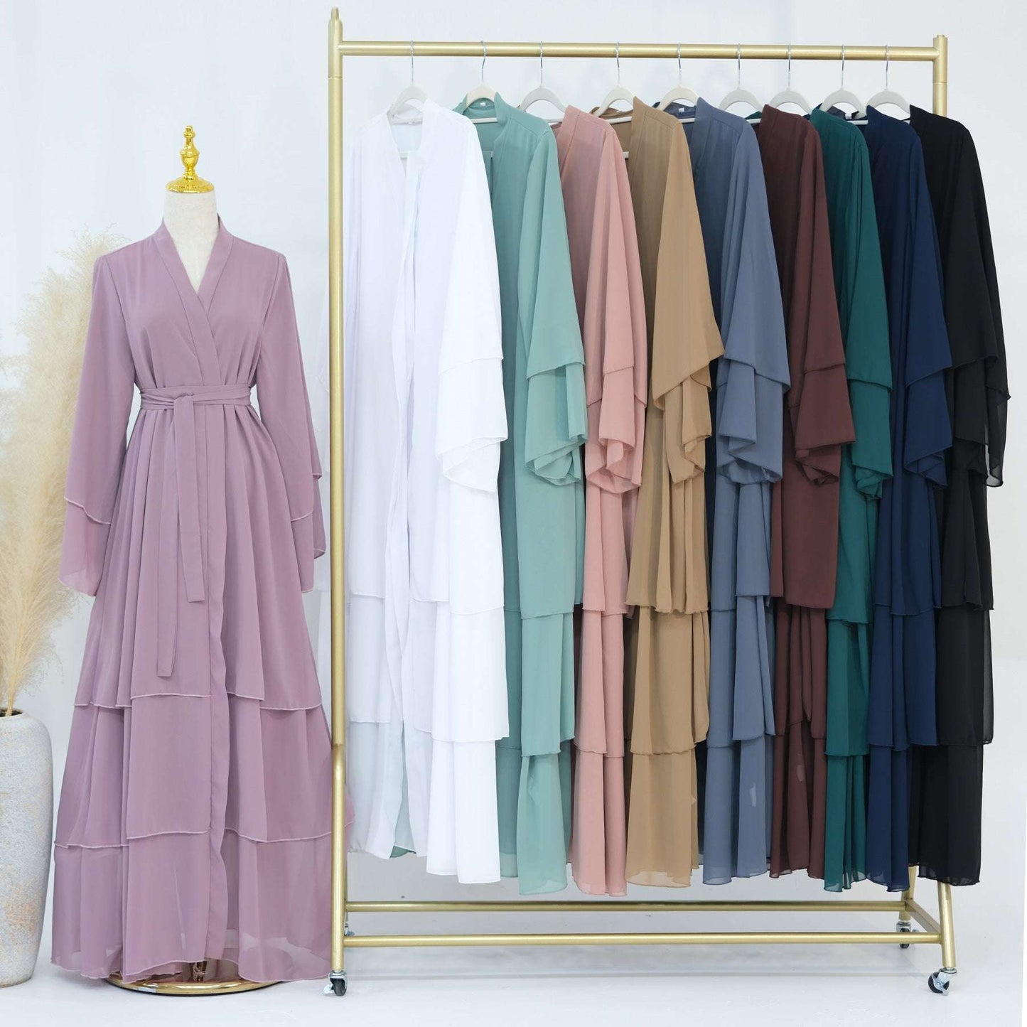 Luxury Layered Open Abaya - Navy Blue