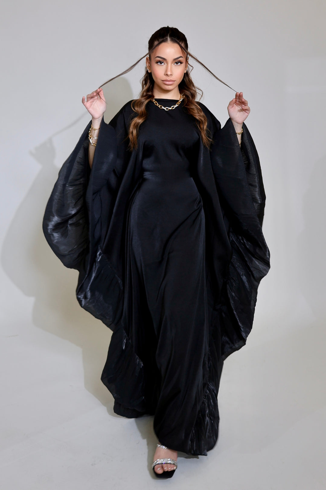 Luxury Silk Organza Butterfly Abaya - Black - Nour Modesty