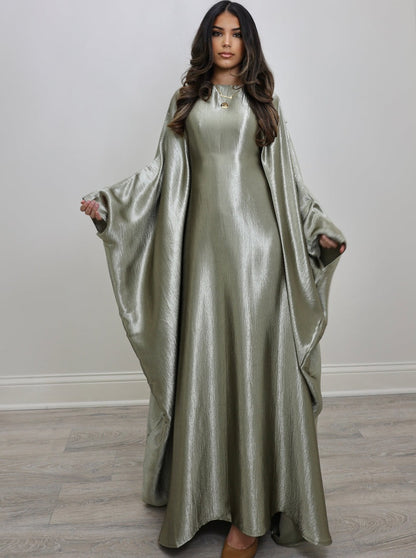Luxury Silk Butterfly Abaya Silver - Nour Modesty