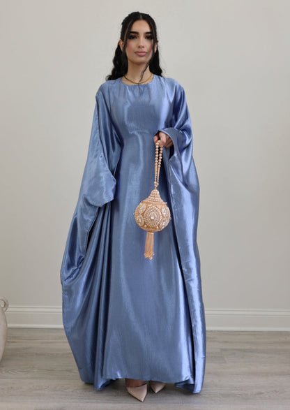 Luxury Silk Butterfly Abaya Silver - Nour Modesty