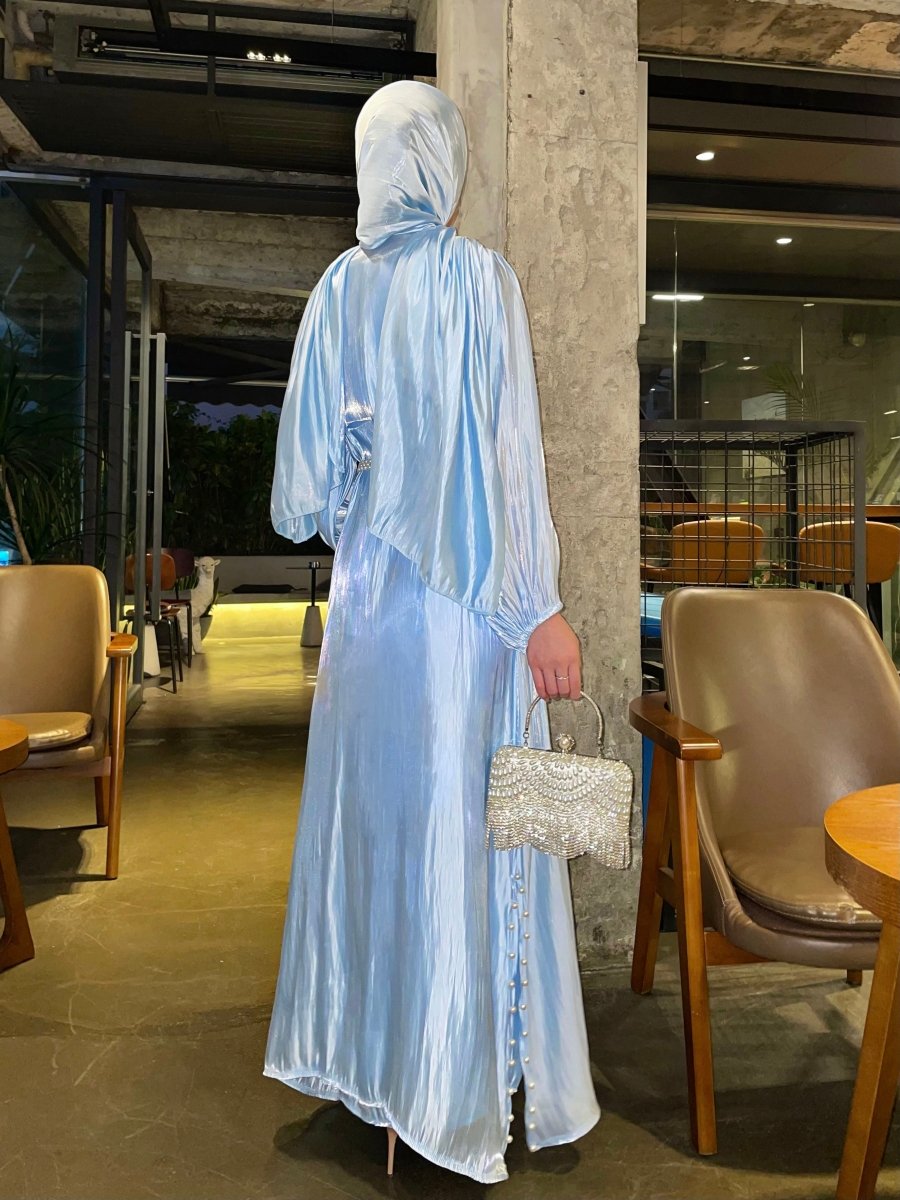 Luxury 4 PC Shiny Organza Abaya Set - Brown - Nour Modesty