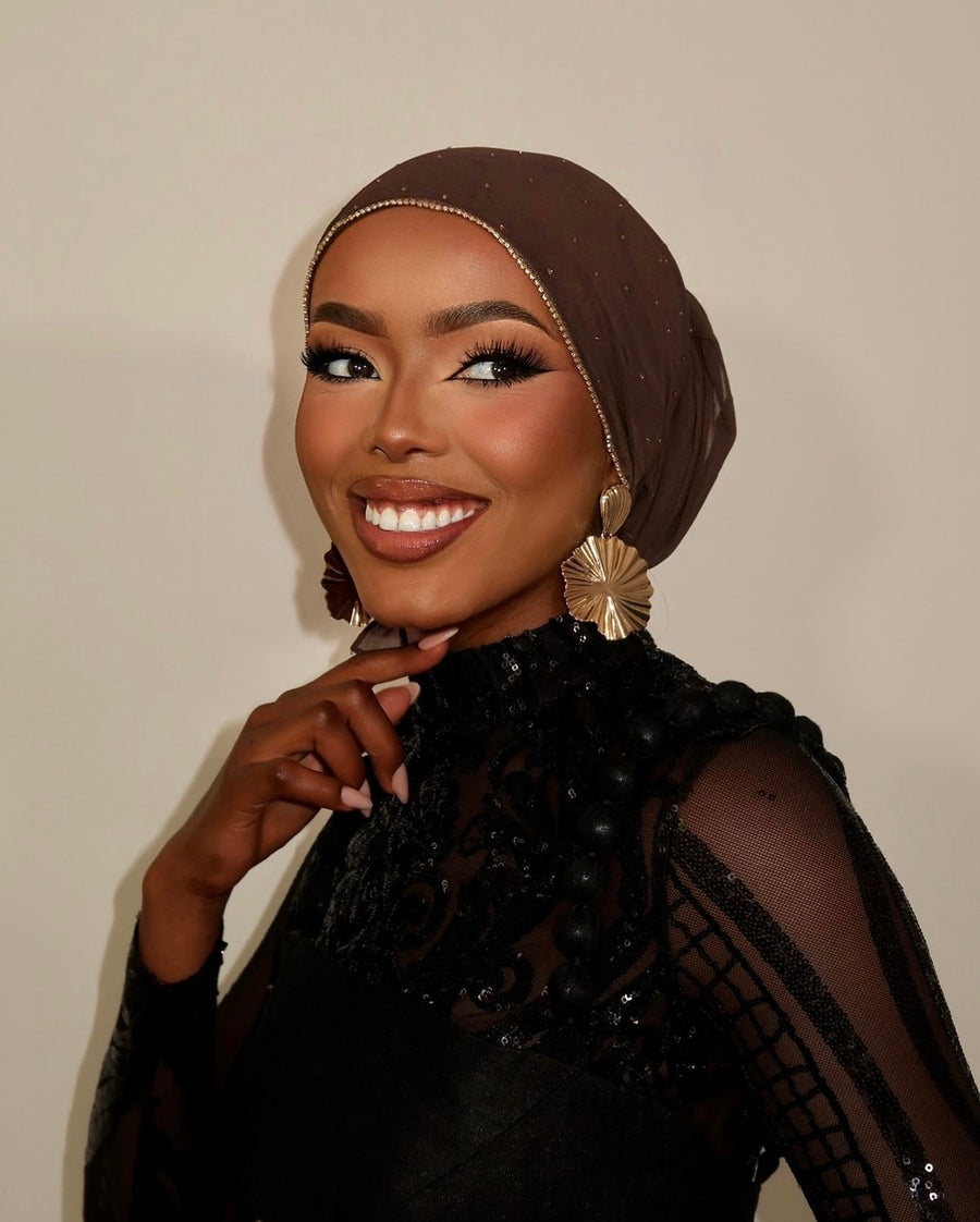 Rhinestone Luxury Hijab - Brown - Nour Modesty