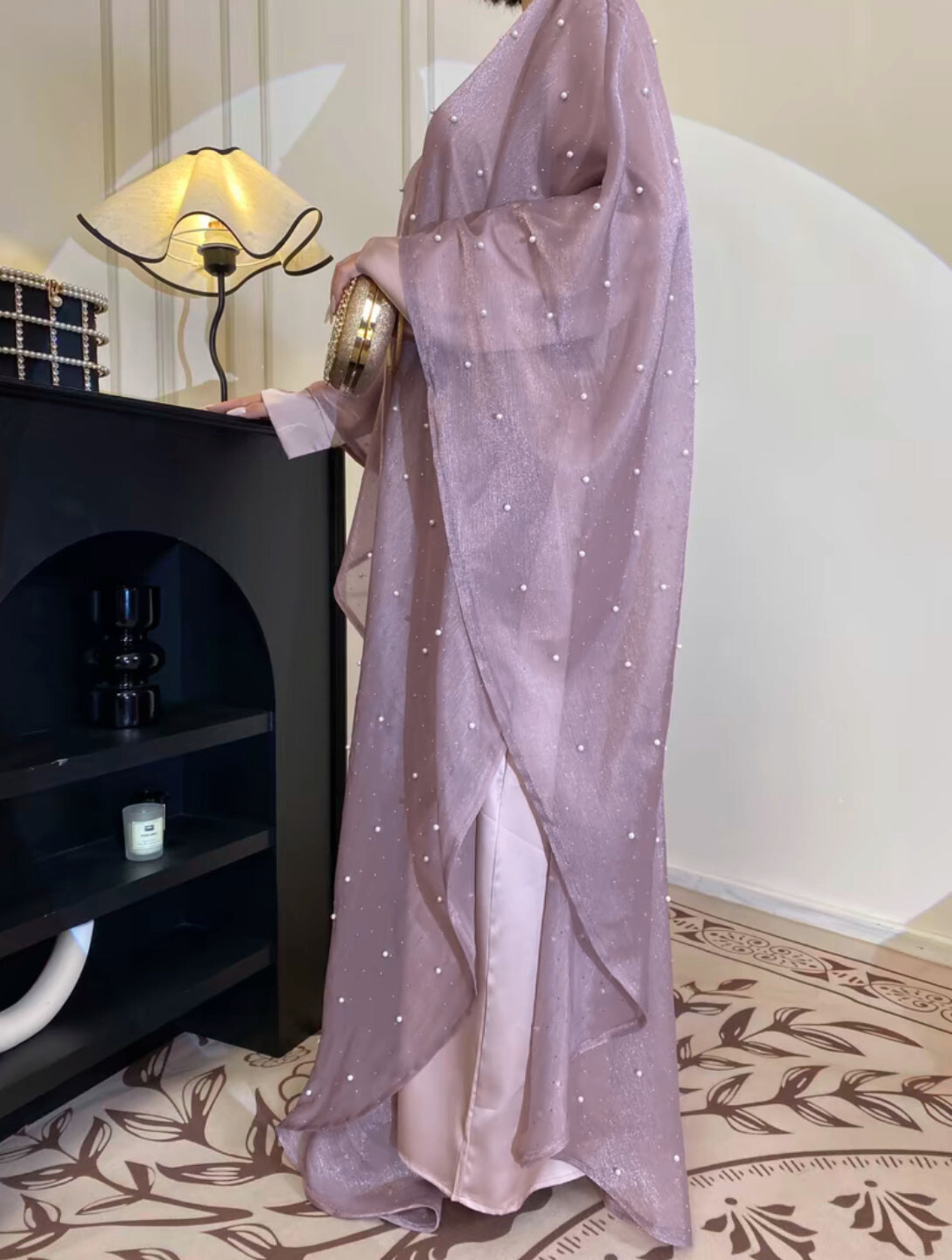 Luxury Pearl Butterfly Abaya Set - Layla - Nour Modesty