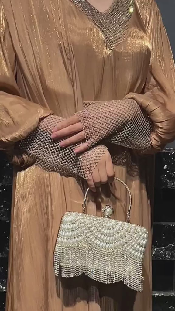 Luxury 4 PC Shiny Organza Abaya Set - Black - Nour Modesty