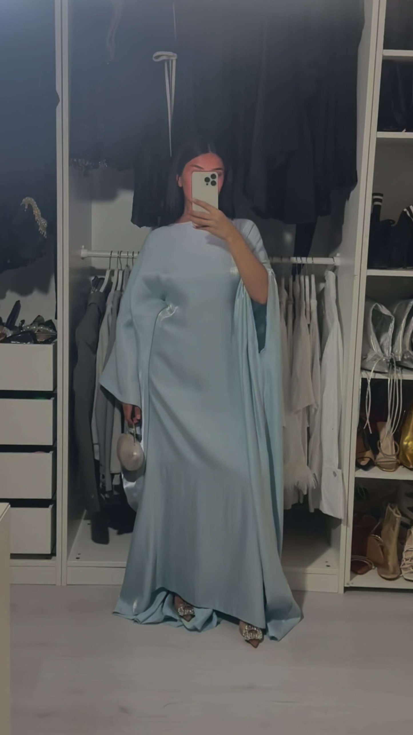 Shimmer Butterfly Abaya Rose
