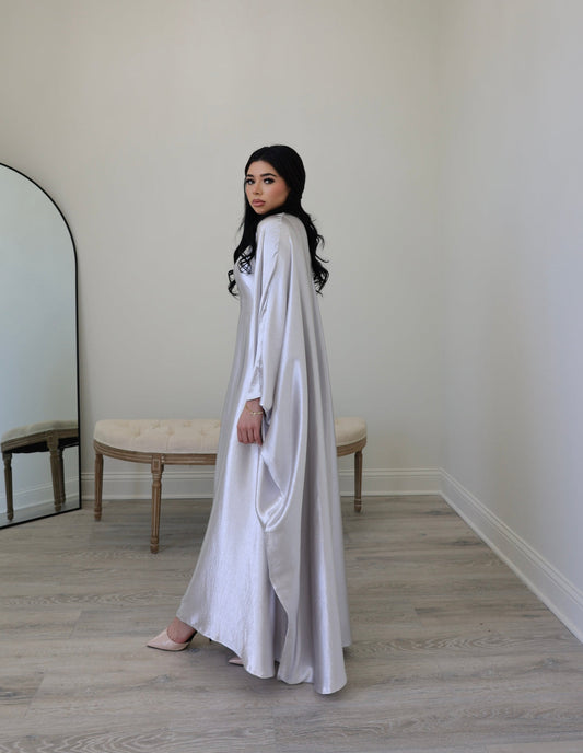 Luxury Silk Butterfly Abaya Cream - Nour Modesty