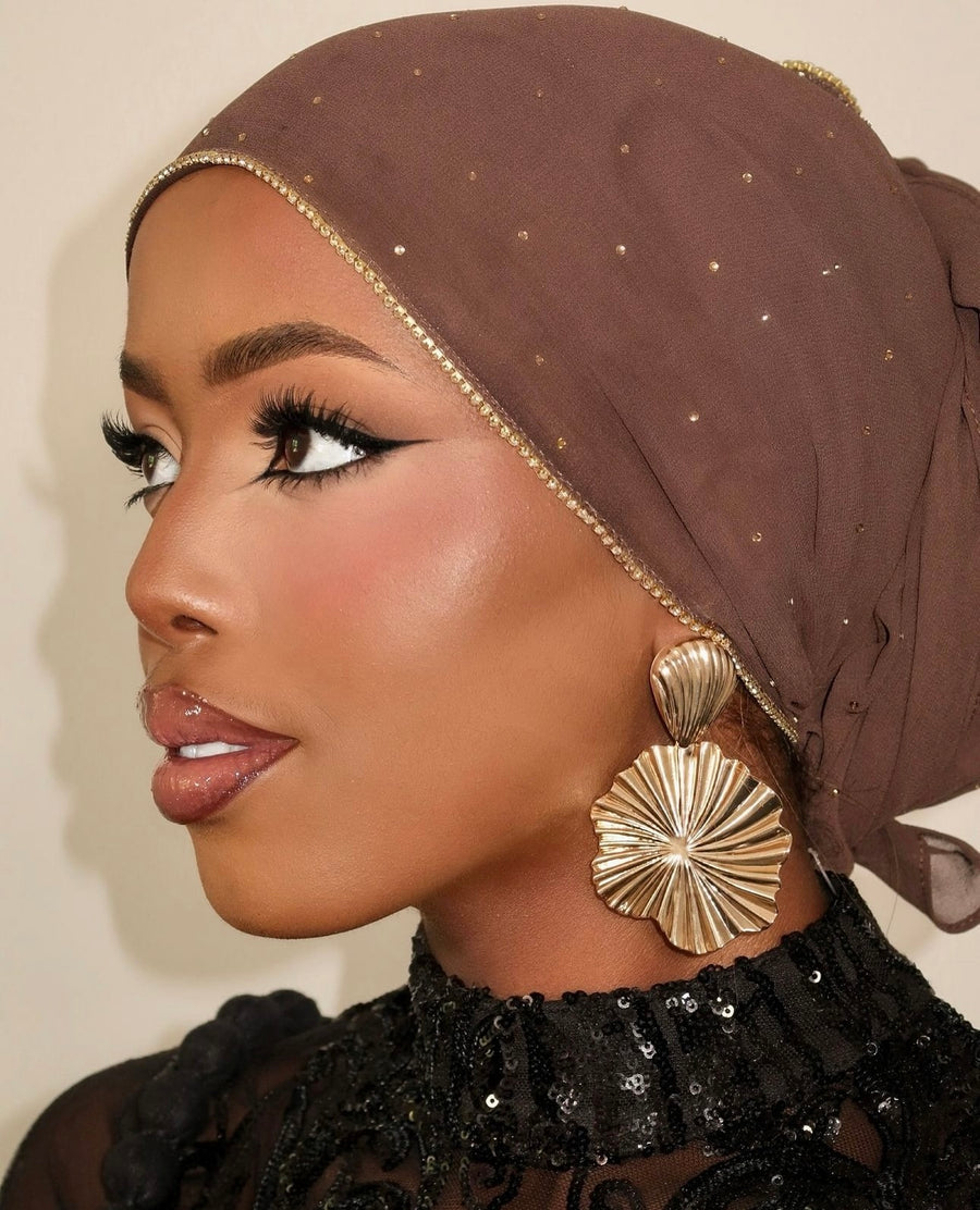 Rhinestone Luxury Hijab - Brown - Nour Modesty