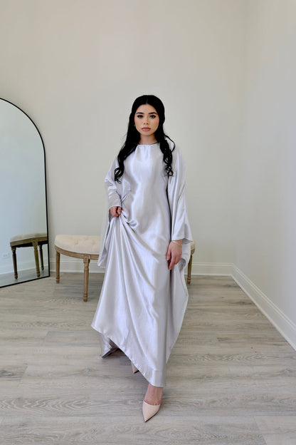 Luxury Silk Butterfly Abaya Cream - Nour Modesty