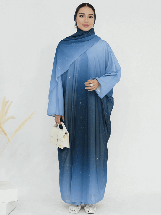 Ombre Sparkly Abaya + Hijab Set Blue