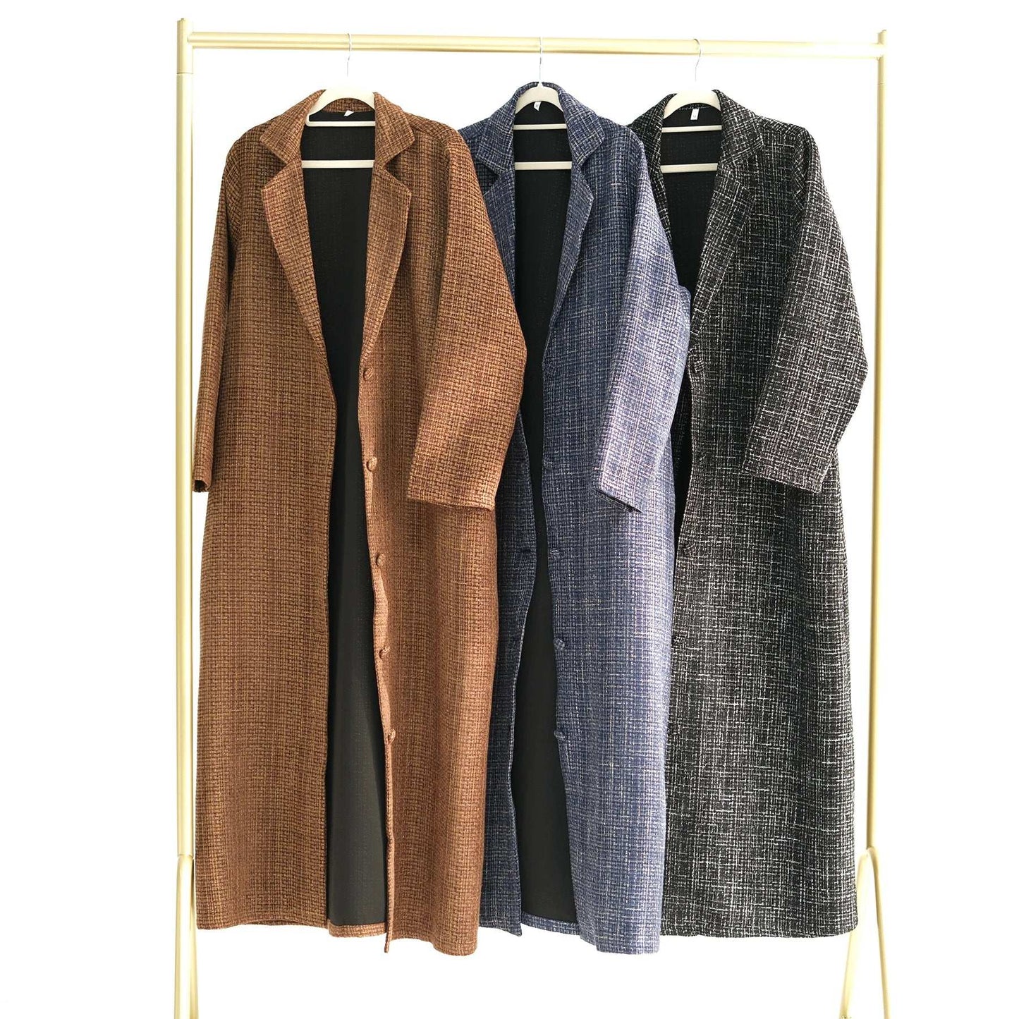 Elegant Tweed Longline Abaya Coat - Brown