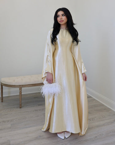 Luxury Silk Butterfly Abaya Cream - Nour Modesty