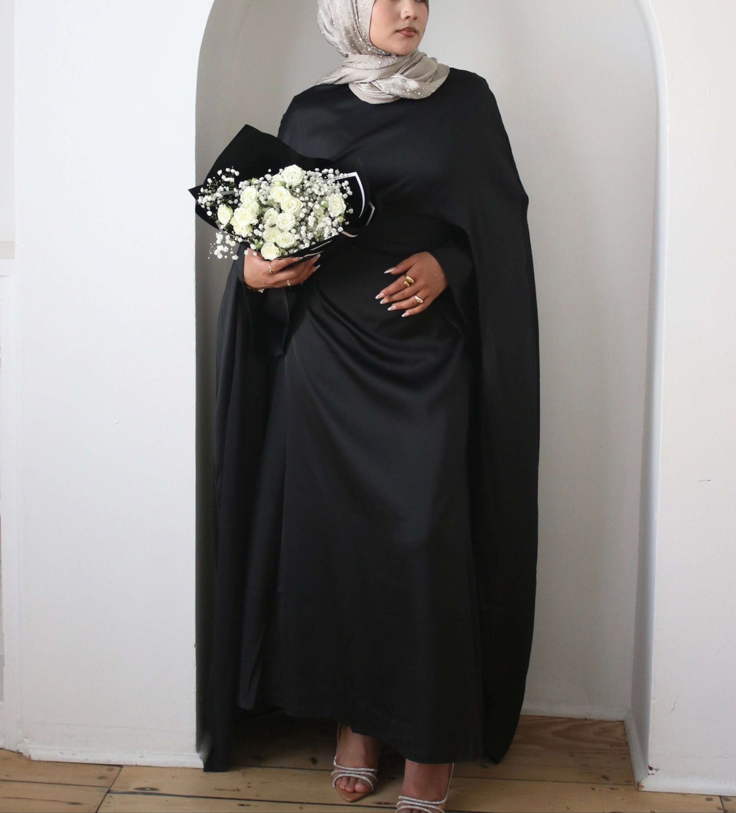 Luxury Long Satin Cape Dress