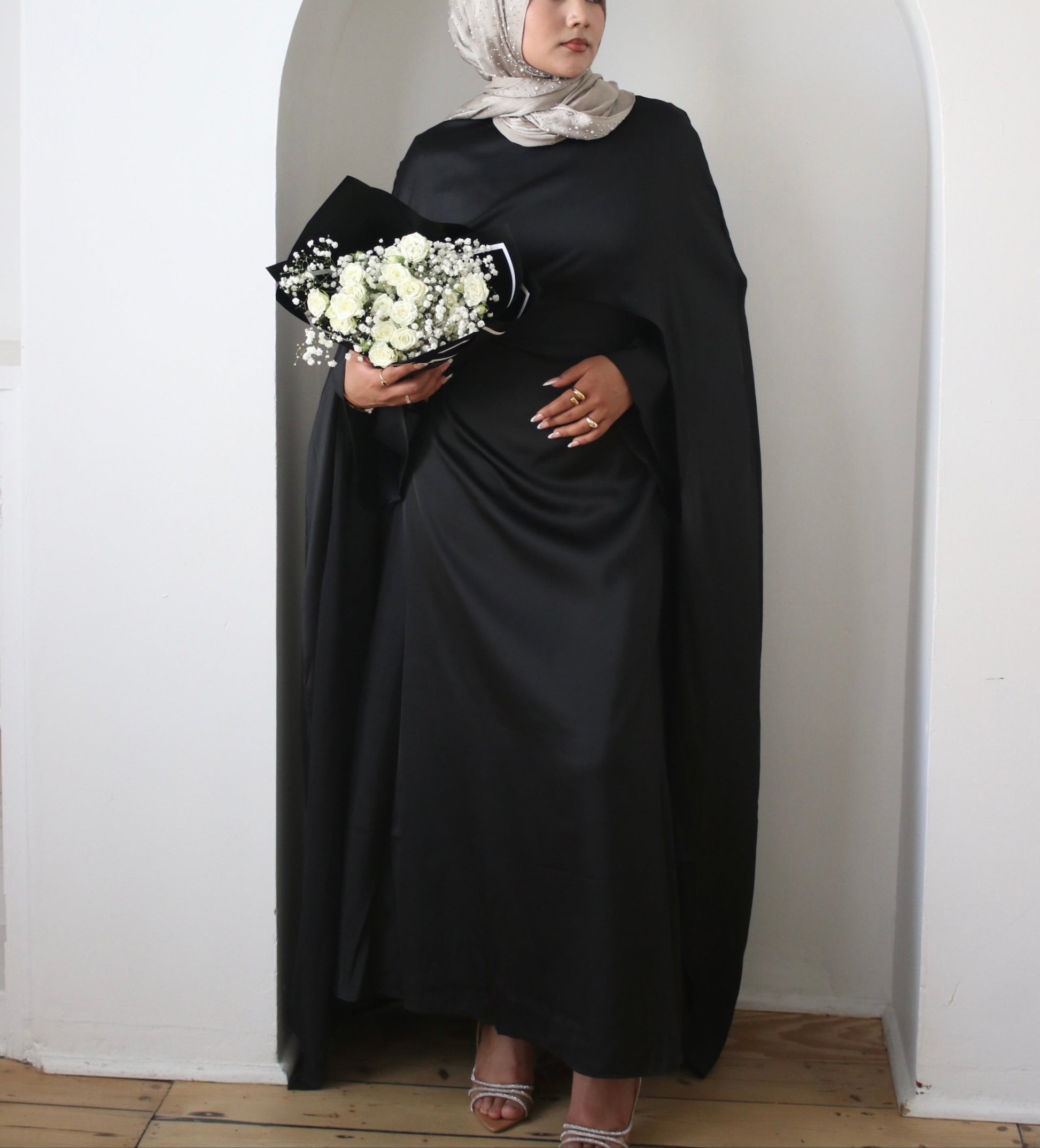 Luxury Long Satin Cape Dress - Nour Modesty