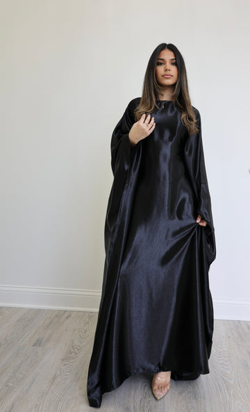 Luxury Silk Butterfly Abaya Silver - Nour Modesty