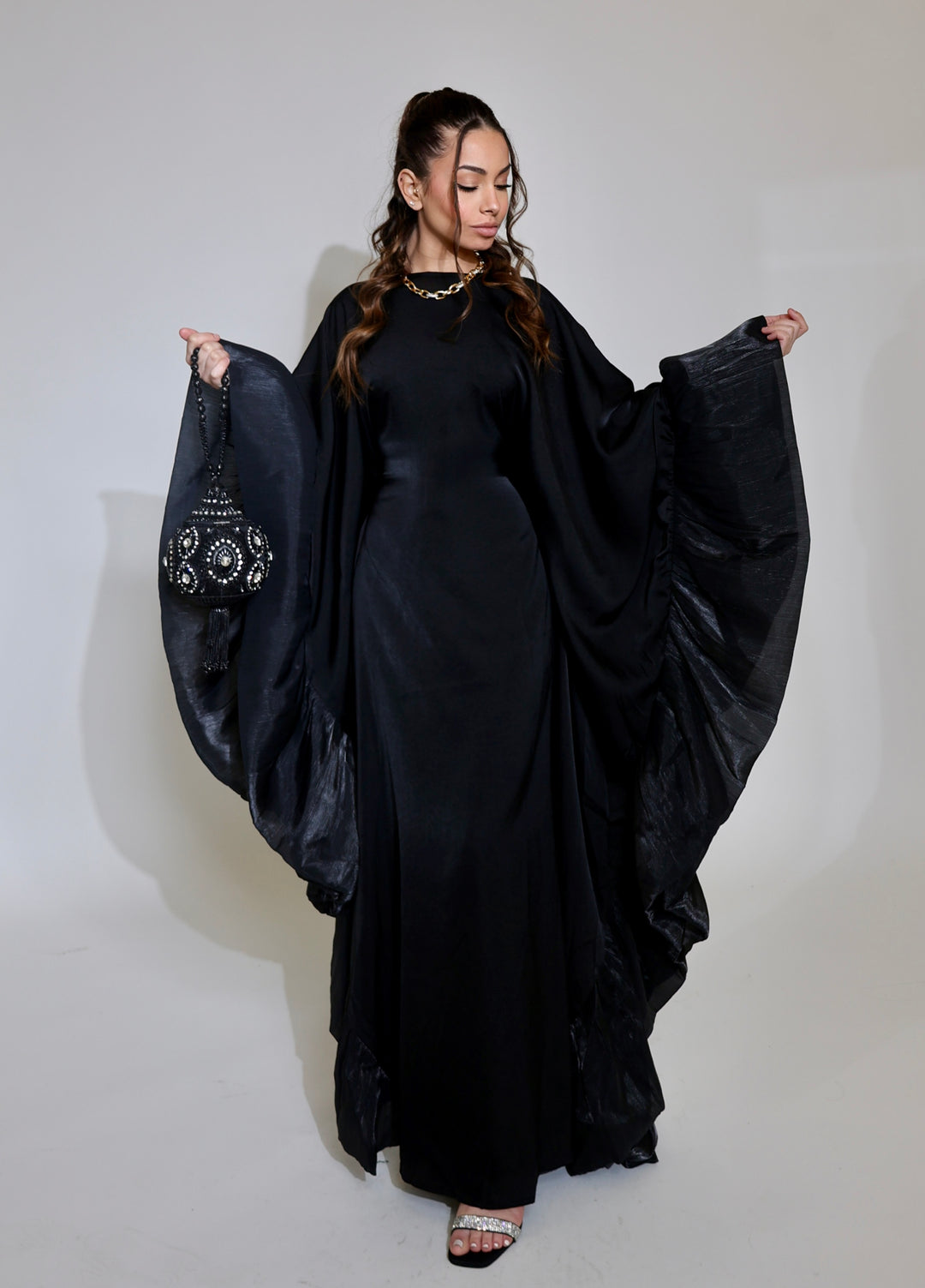 Luxury Silk Organza Butterfly Abaya - Black - Nour Modesty