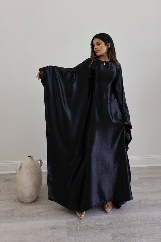 Luxury Silk Butterfly Abaya Cream - Nour Modesty