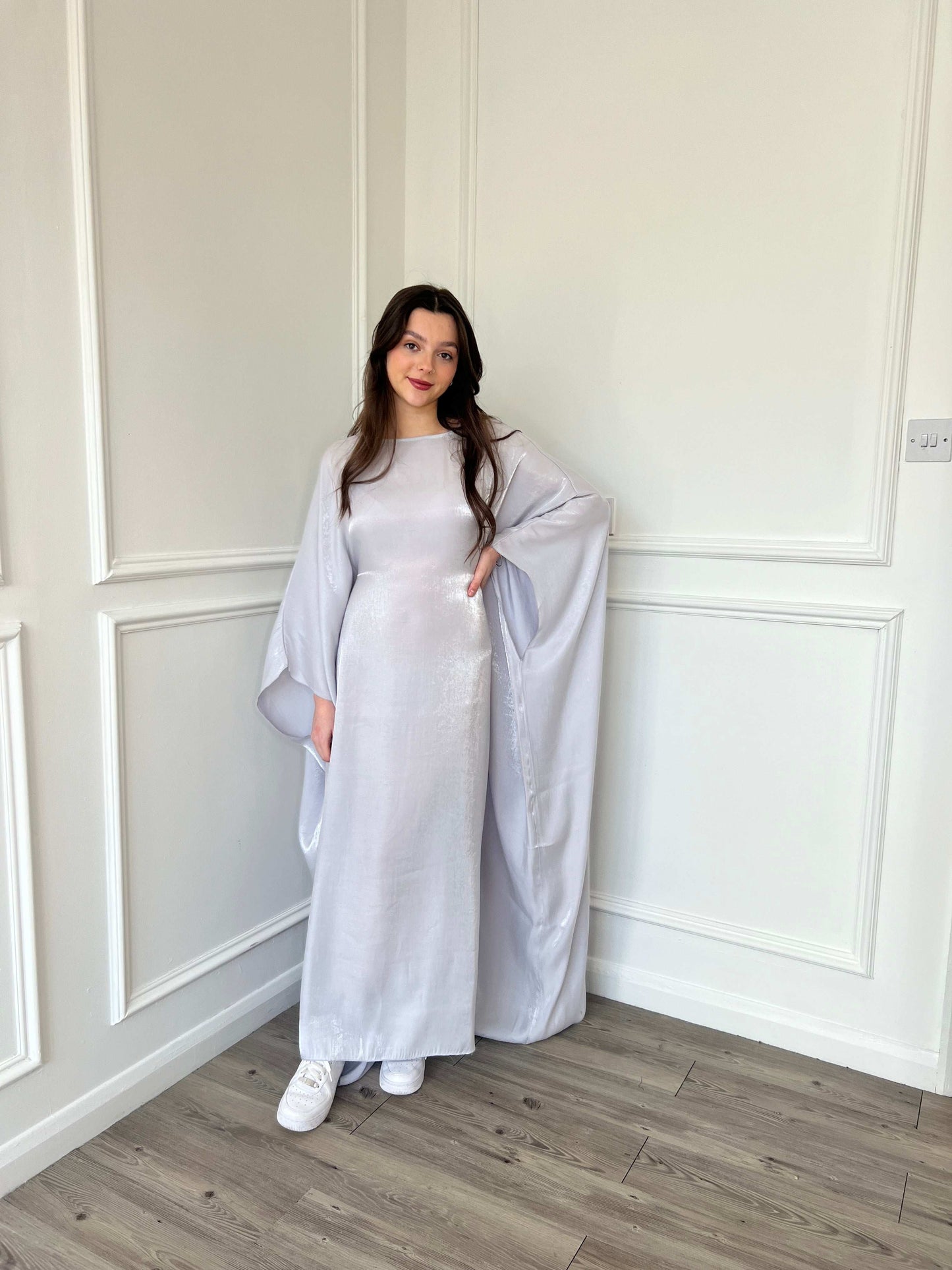 Shimmer Butterfly Abaya Cream