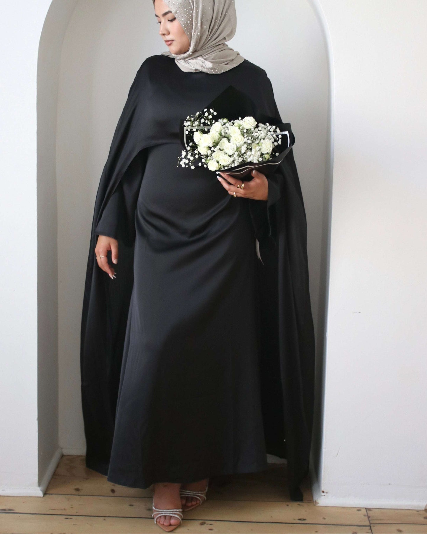 Luxury Long Satin Cape Dress