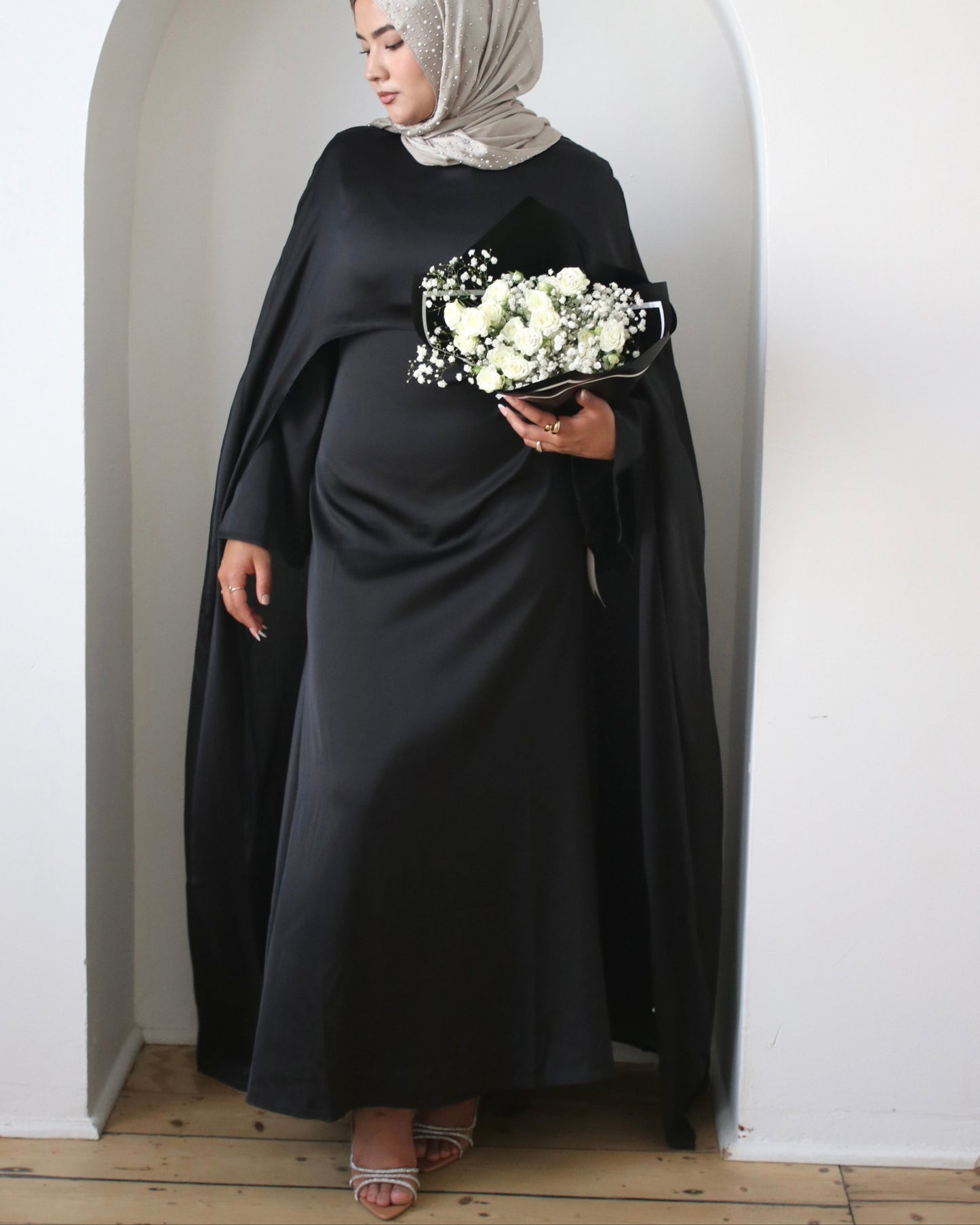 Luxury Long Satin Cape Dress - Nour Modesty