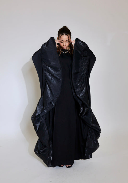 Luxury Silk Organza Butterfly Abaya - Black - Nour Modesty