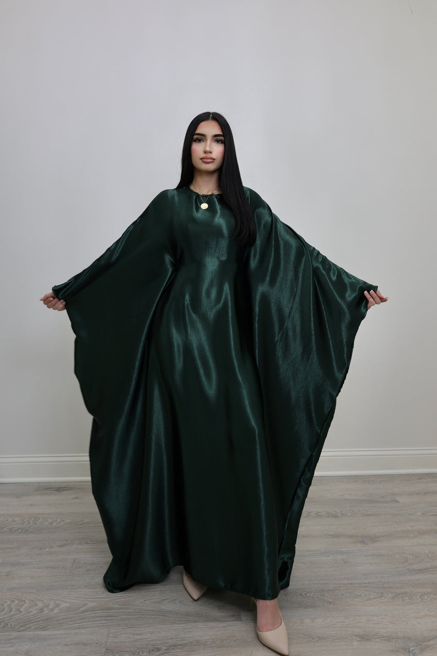 Luxury Silk Butterfly Abaya Cream - Nour Modesty