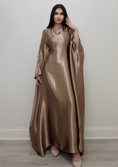Luxury Silk Butterfly Abaya Cream - Nour Modesty