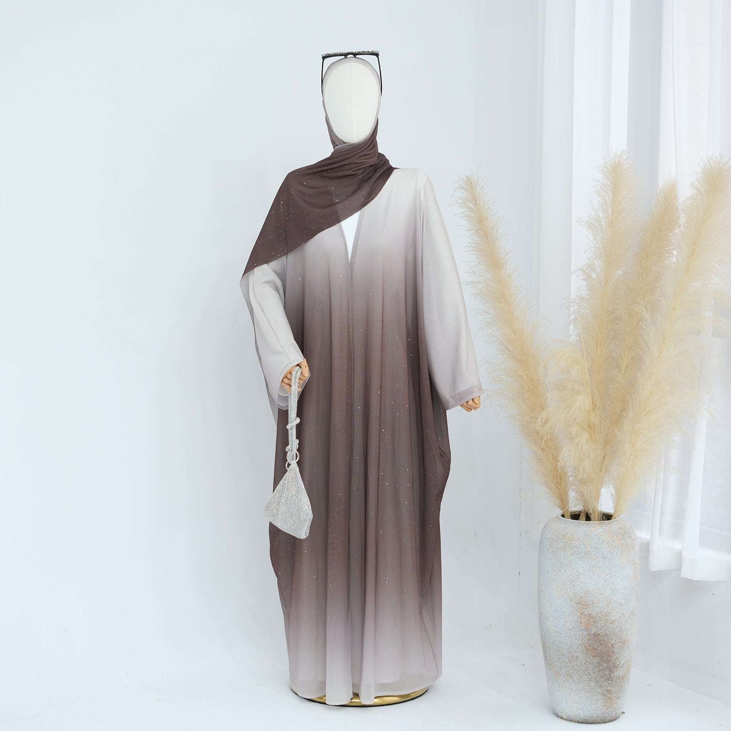 Ombre Sparkly Abaya + Hijab Set Green