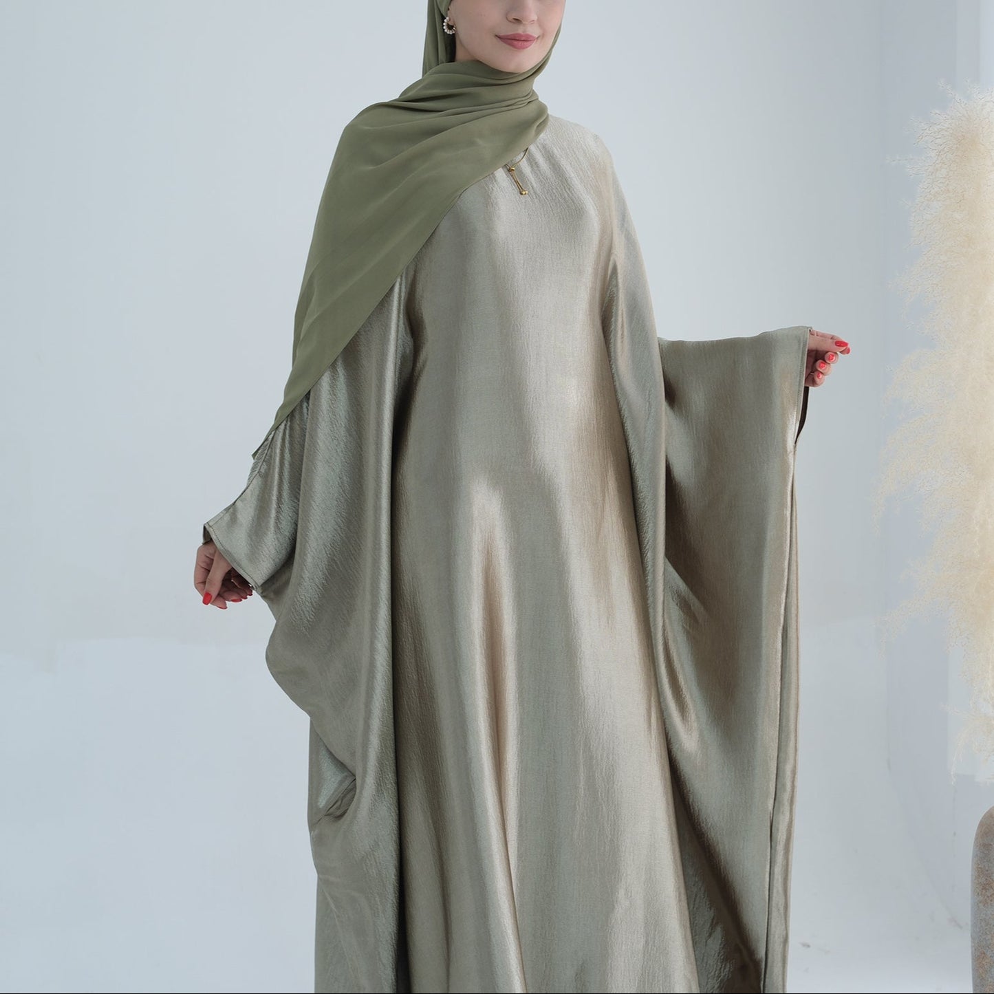 Luxury Silk Butterfly Abaya Silver - Nour Modesty