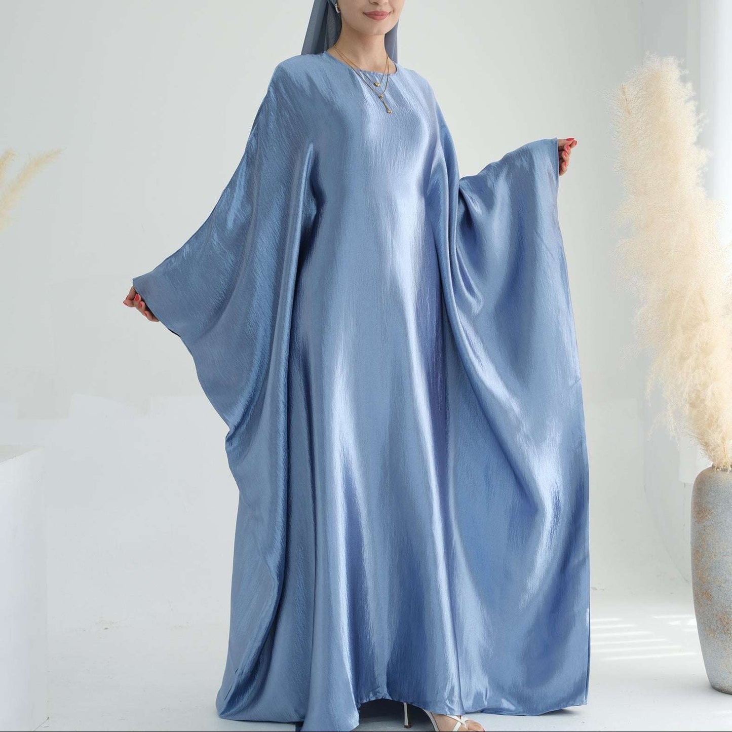 Luxury Silk Butterfly Abaya Olive Green