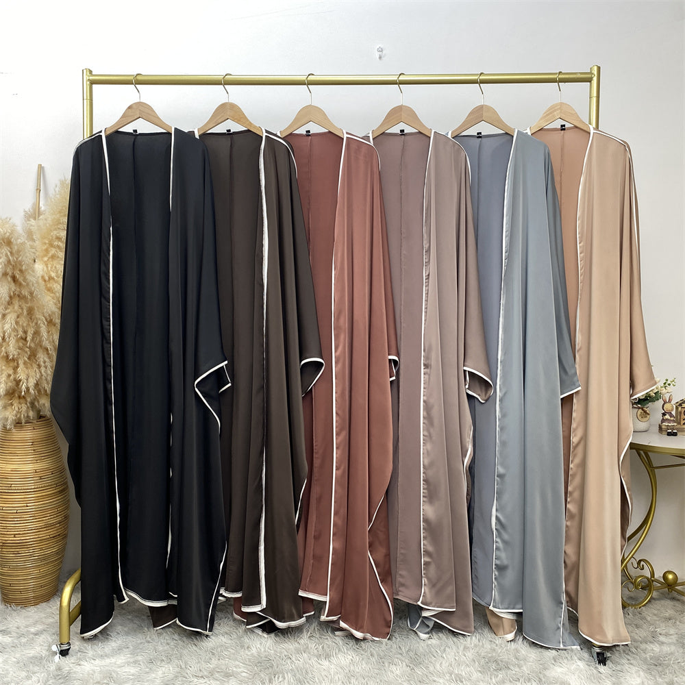 Luxury Satin Open Abaya Gray - Nour Modesty