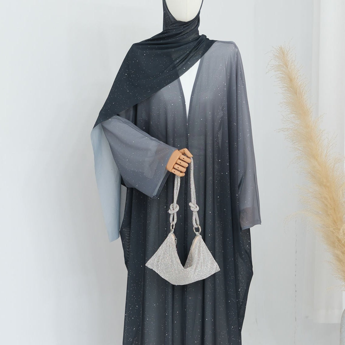 Ombre Sparkly Abaya + Hijab Set Green - Nour Modesty