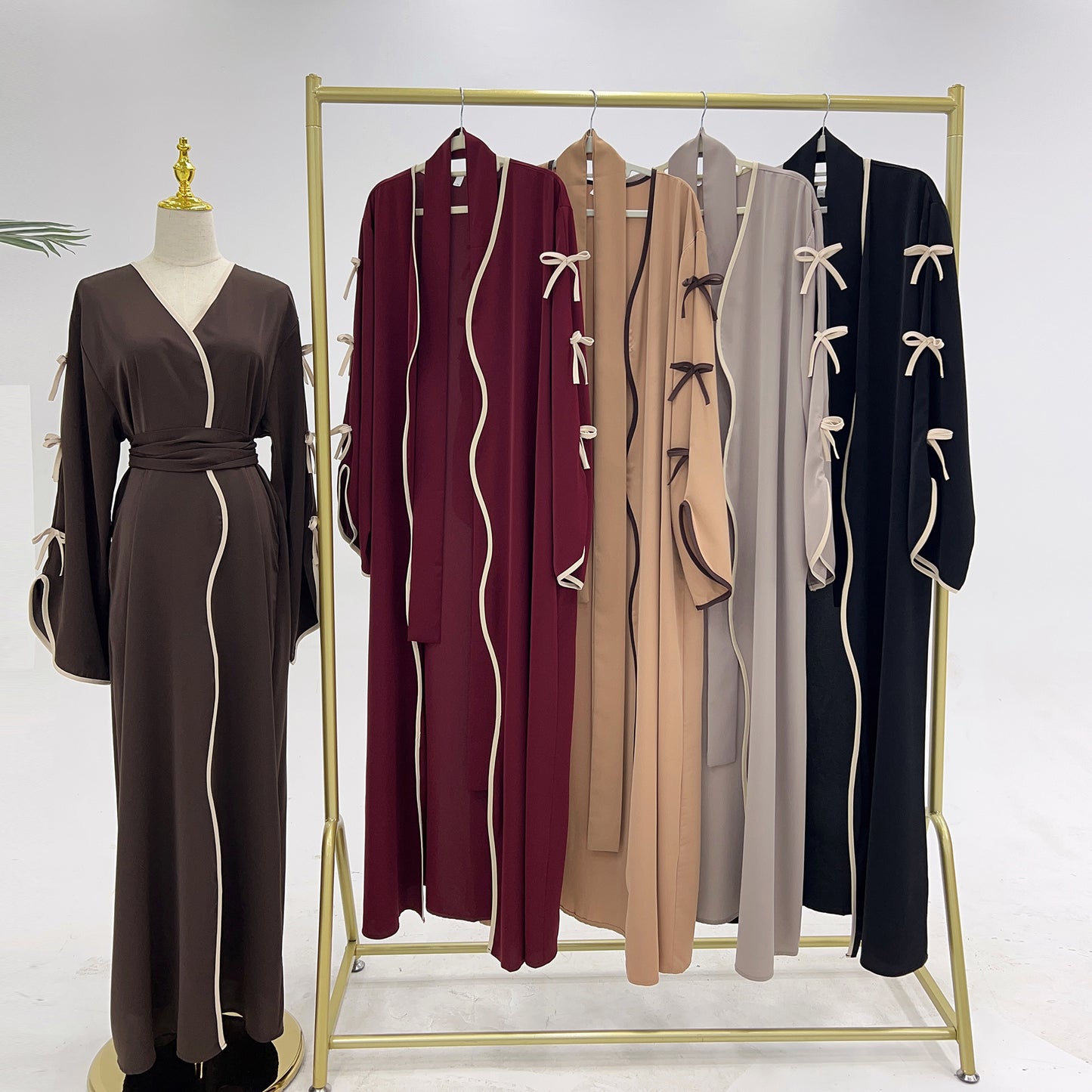Bow Open Abaya - Brown - Nour Modesty