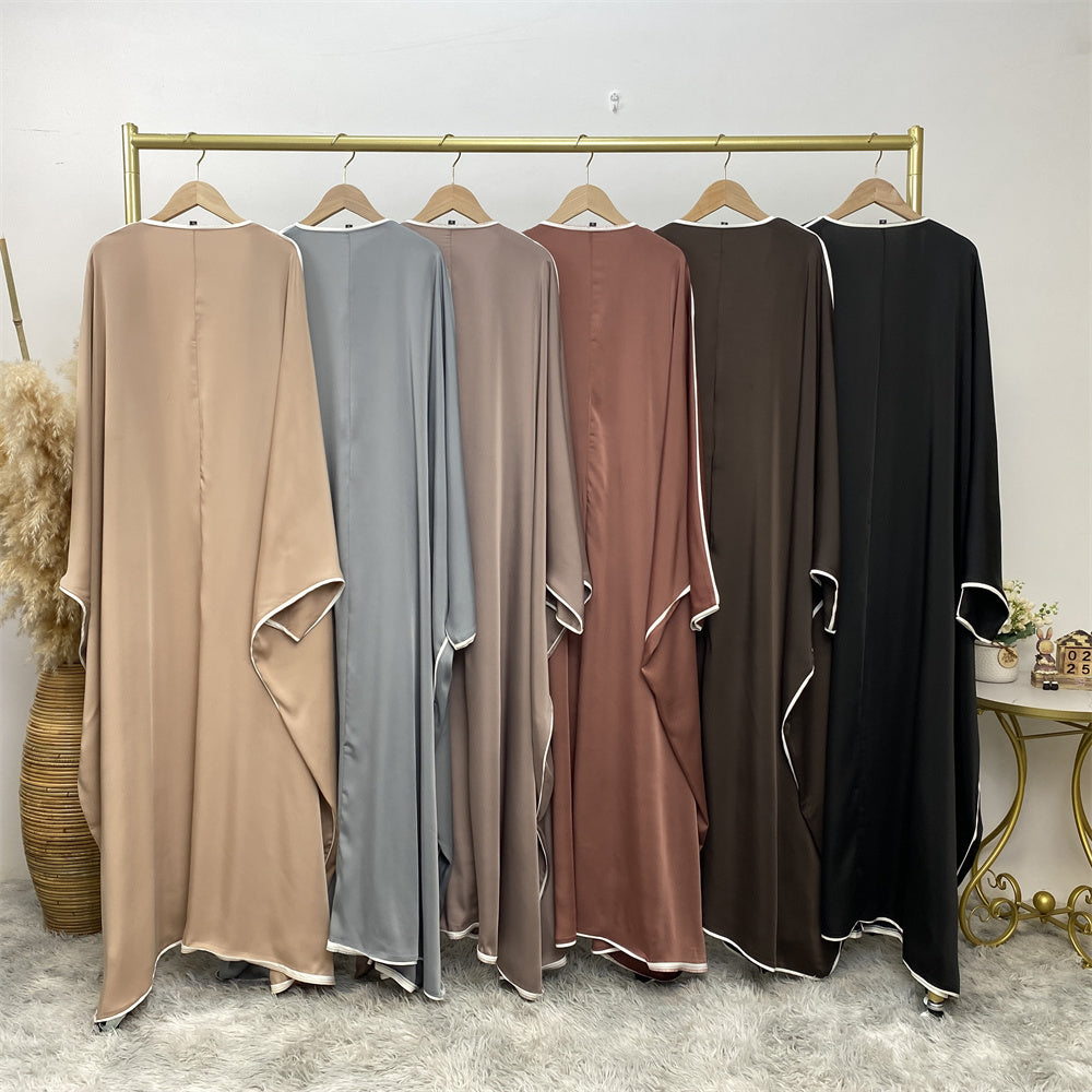 Luxury Satin Open Abaya Gray - Nour Modesty