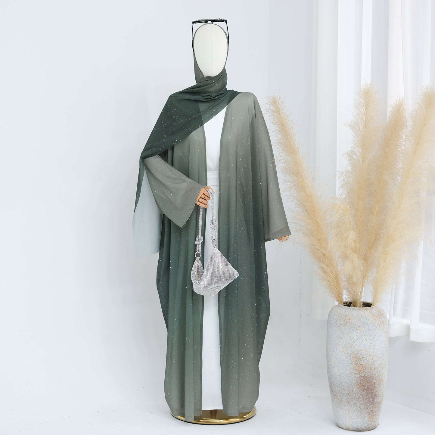 Ombre Sparkly Abaya + Hijab Set Green