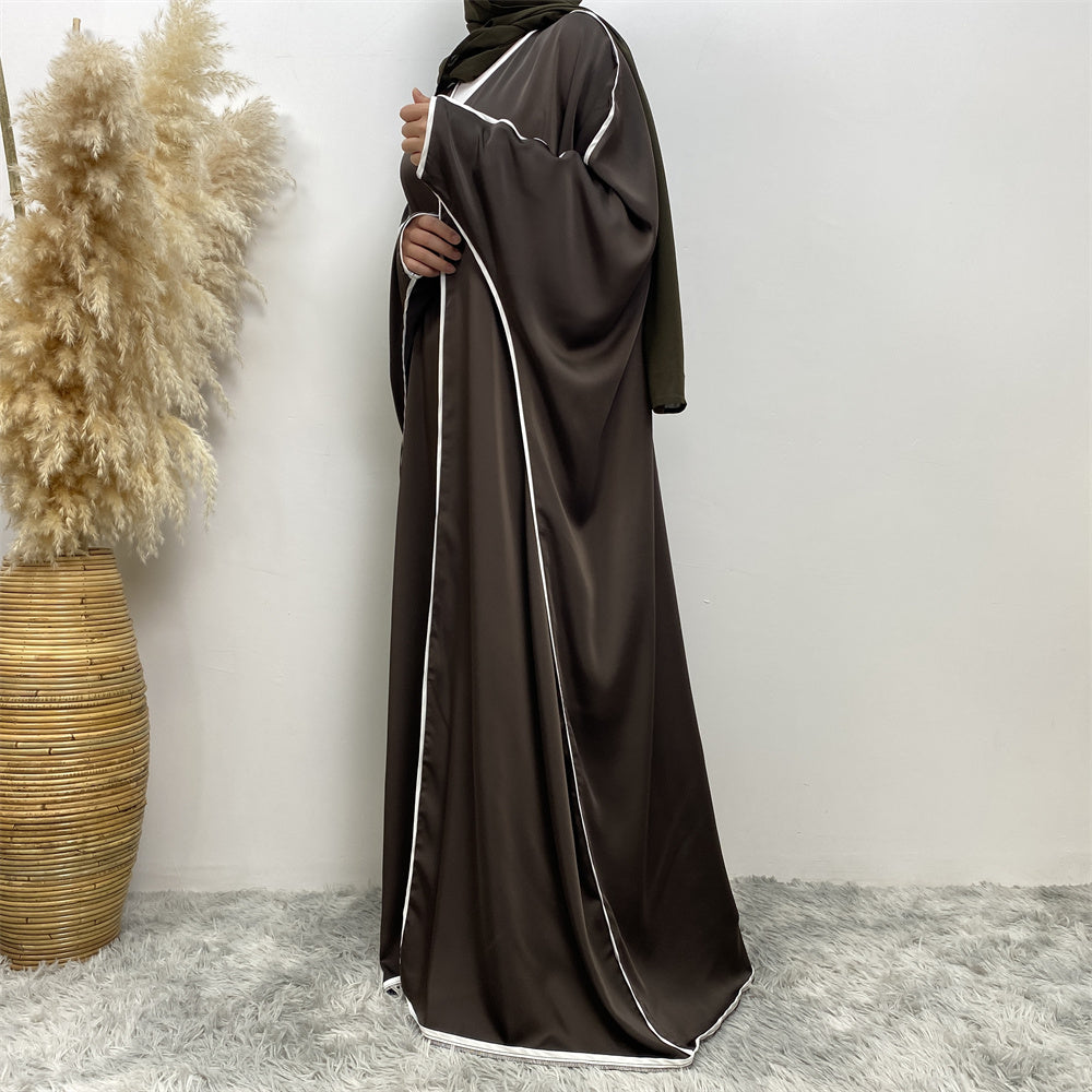 Luxury Satin Open Abaya Gray - Nour Modesty