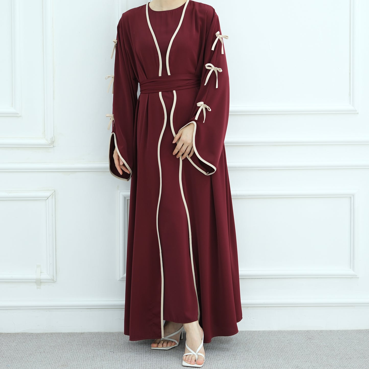 Bow Open Abaya - Brown - Nour Modesty