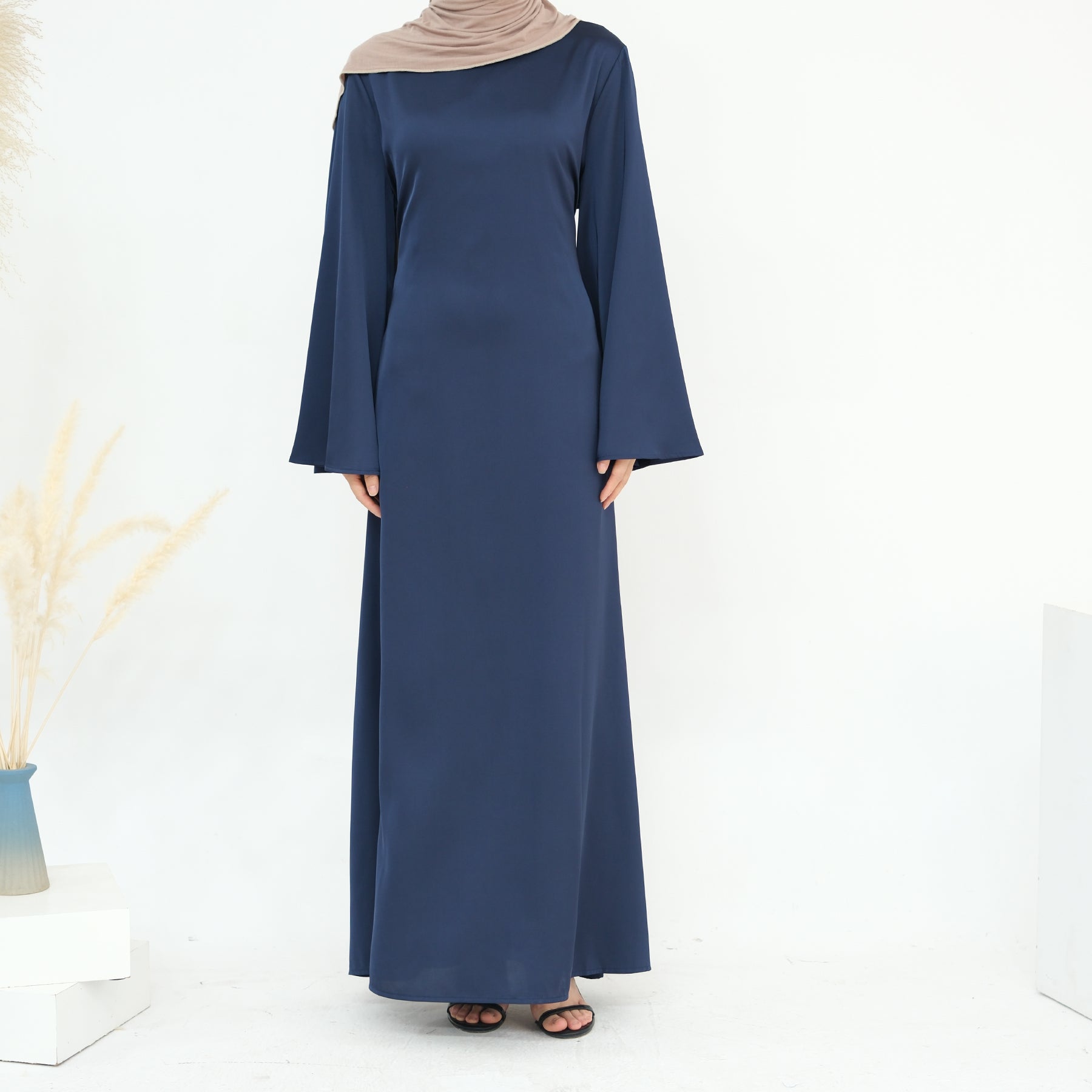 Luxury Long Satin Cape Dress - Nour Modesty