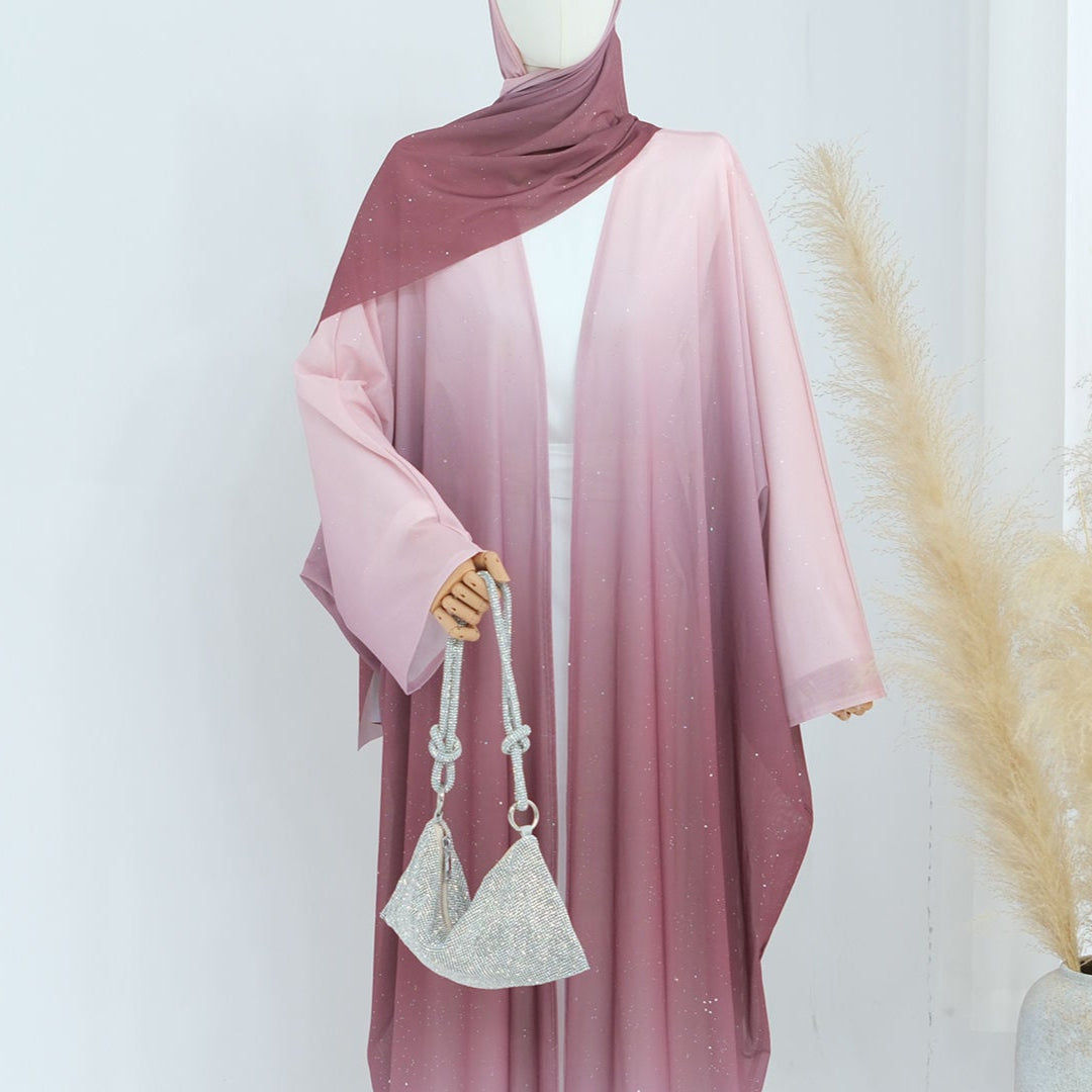 Ombre Sparkly Abaya + Hijab Set Green - Nour Modesty