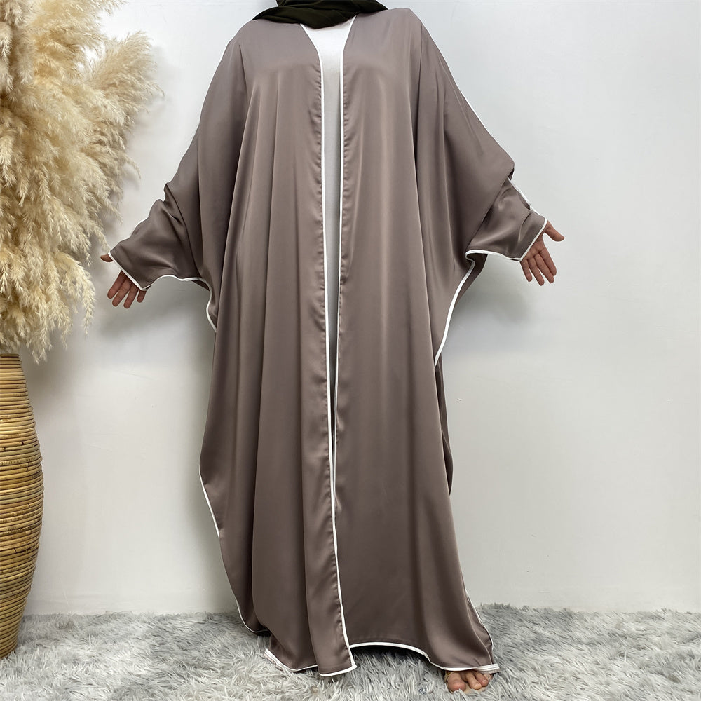 Luxury Satin Open Abaya Gray - Nour Modesty
