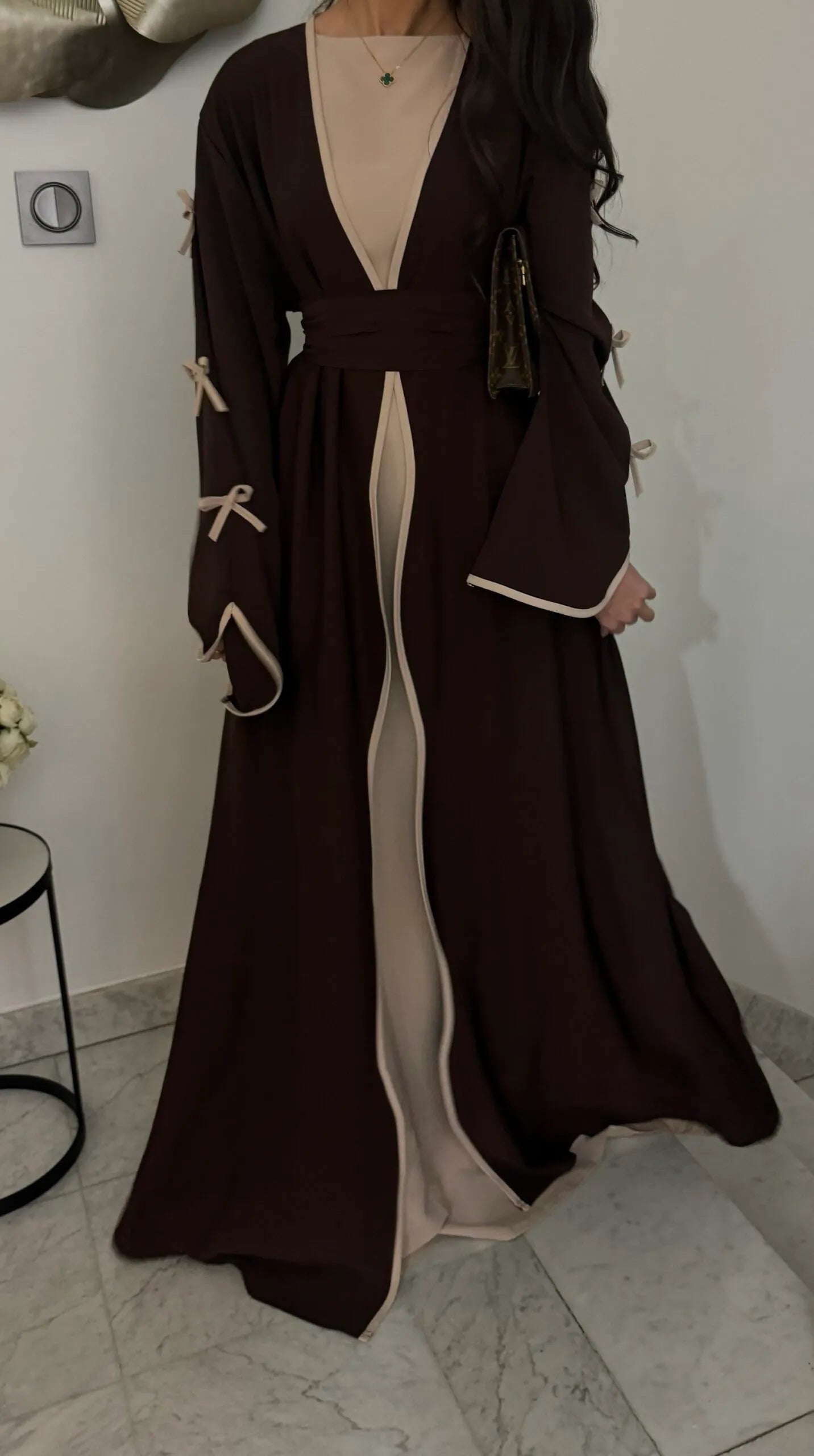 Bow Open Abaya - Brown - Nour Modesty