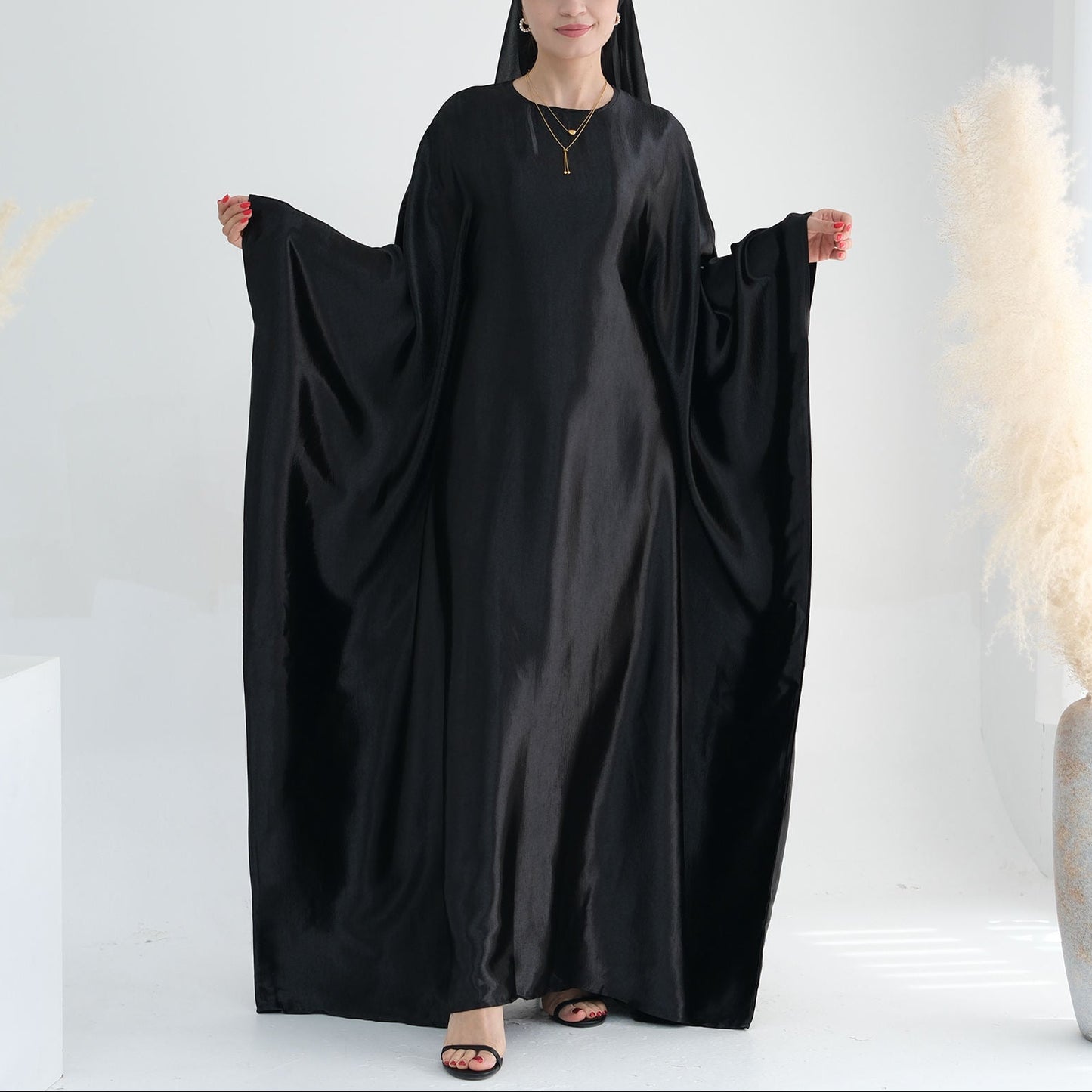 Luxury Silk Butterfly Abaya Silver - Nour Modesty
