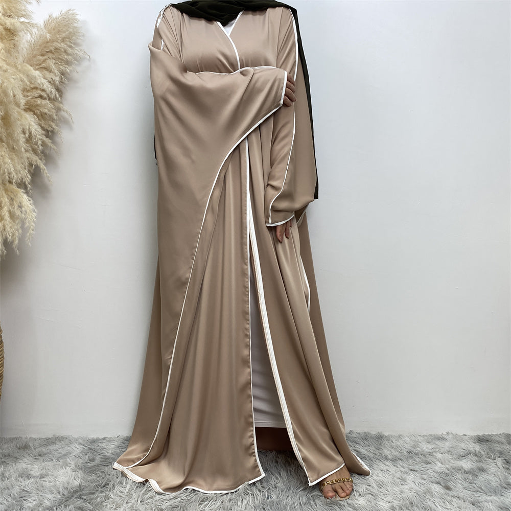 Luxury Satin Open Abaya Gray - Nour Modesty