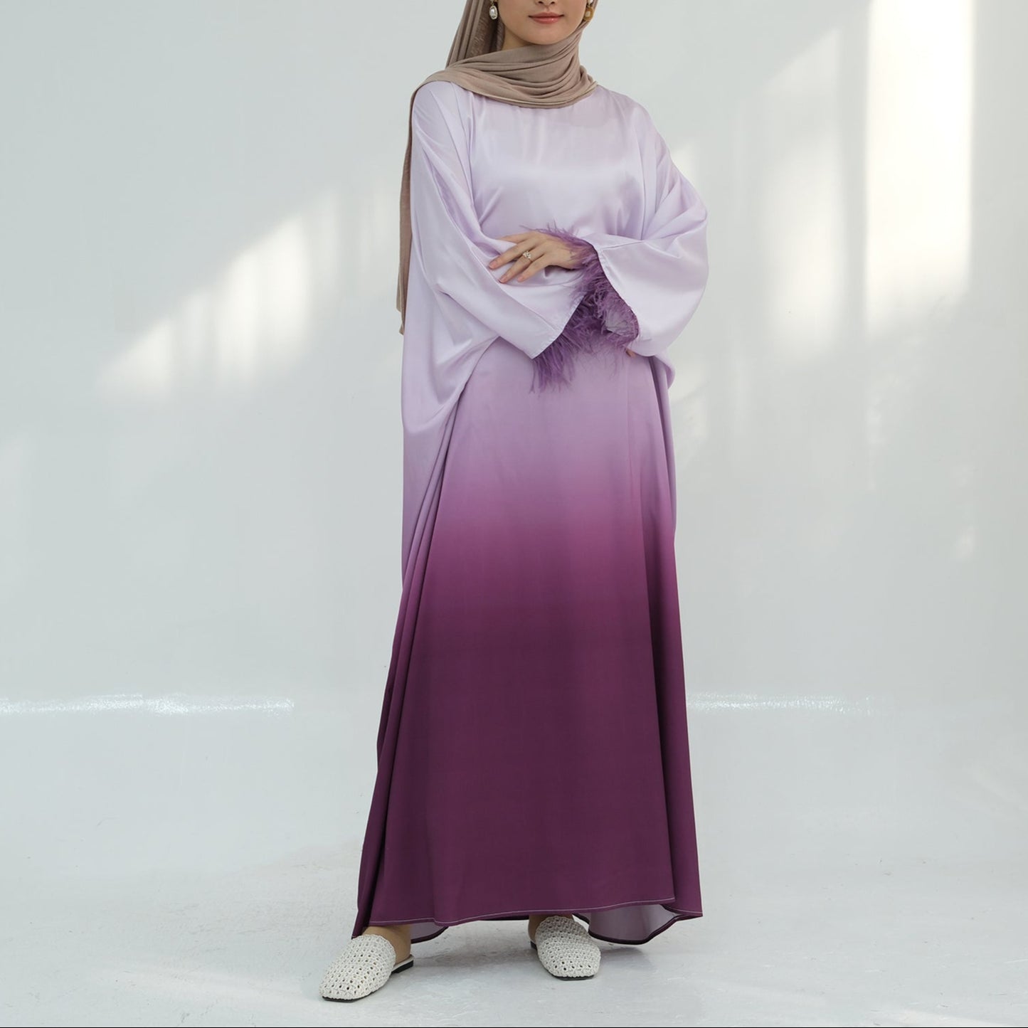 Ombre Silk Butterfly Abaya - Black - Nour Modesty
